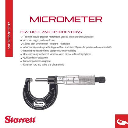 Imagem de Micrômetro externo Starrett 436.1XRL-1 0-1 Range