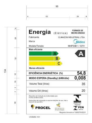 Imagem de Microondas 35L MasterCook Midea MHP35B1 Branco 127V