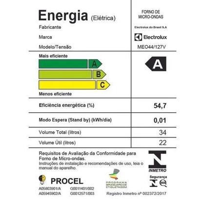 Imagem de Microondas Electrolux 34L MEO44 Branco com Grill e Menu Receitas