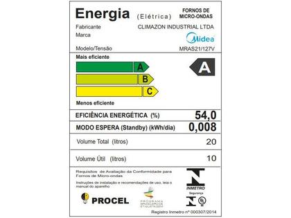 Imagem de Microondas Midea 20L com Função Tira Odor e ECO Branco e Preto 127V MRAS21