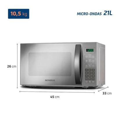 Imagem de Microondas Mondial 21 Litros com Função Tirar Odor 1200W Espelhado 220V - MO-01-21-E