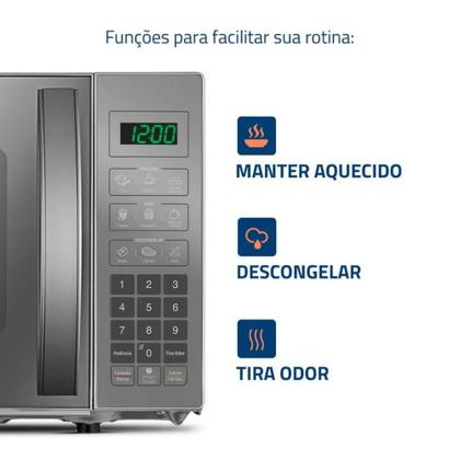 Imagem de Microondas Mondial 21 Litros com Função Tirar Odor 1200W Espelhado 220V - MO-01-21-E