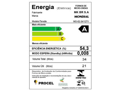 Imagem de Microondas Mondial 34 Litros MO-02-34-B 1200W Preto Espelhado 127V