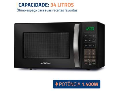 Imagem de Microondas Mondial 34 Litros MO-02-34-B 1200W Preto Espelhado 127V