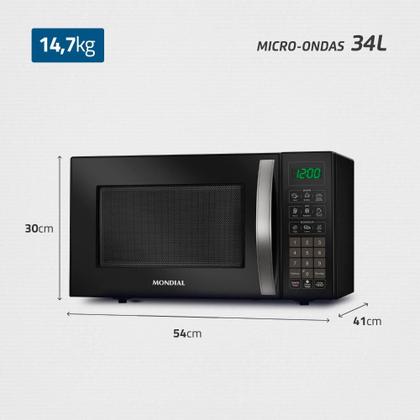 Imagem de Microondas Mondial 34 Litros MO-02-34-B 1200W Preto Espelhado 220V