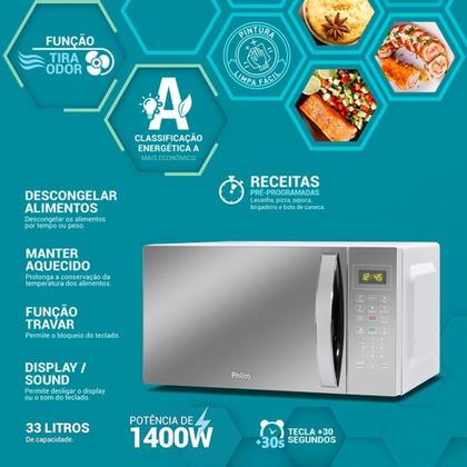 Imagem de Microondas Philco 33 Litros Bancada Espelhado Função Manter Aquecido 1400W PMO38E