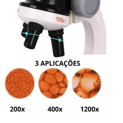 Imagem de Microscópio didático infantil aumento 100x 400x 1200x com led laboratório