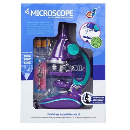 Imagem de Microscopio infantil portatil laboratorio escolar ciencias luz led 100x 200x 450x com acessorios menino menina roxo