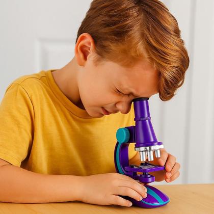 Imagem de Microscopio infantil portatil laboratorio escolar ciencias luz led 100x 200x 450x com acessorios menino menina roxo