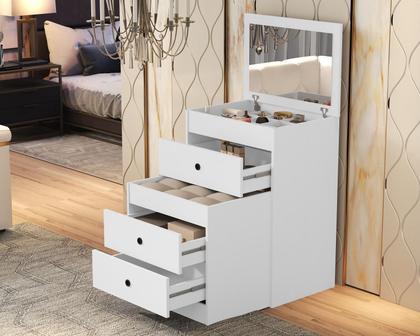 Imagem de MIini Penteadeira Camarim C/Cômoda Olivia 3 Gavetas 100% Mdf C/espelho Banqueta