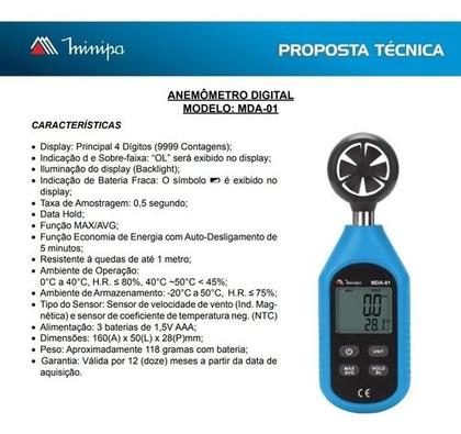 Imagem de Mini Anemômetro Digital Portátil Mda 01 Minipa