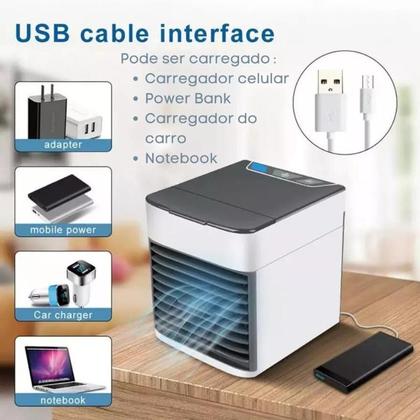 Imagem de Mini Ar Condicionado Portátil Umidificador Climatizador Cooler Luz Led USB Cor Branco 12v