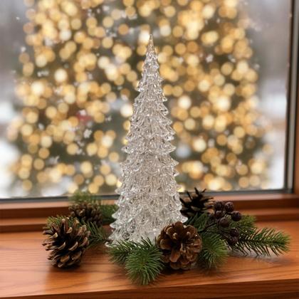 Imagem de Mini Arvore De Natal Cristal Com Luz Led Decoração De Mesa Acrílico Enfeite 16 cm