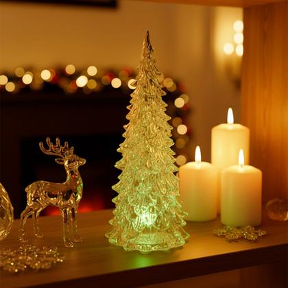 Imagem de Mini Arvore De Natal Cristal Com Luz Led Decoração De Mesa Acrílico Enfeite 16 cm