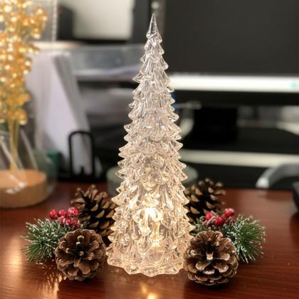 Imagem de Mini Arvore De Natal Cristal Com Luz Led Decoração De Mesa Acrílico Enfeite 16 cm