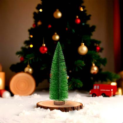 Imagem de Mini Árvore de Natal Luxo Pinheiro Verde ou Dourado com Glitter e Base de Madeira Decoração Vila Vilarejo Natalino