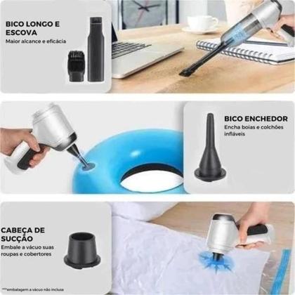 Imagem de Mini Aspirador e soprador De pó sem fio Portátil Potente 5 in 1 para Automotivo/Carro e Casa