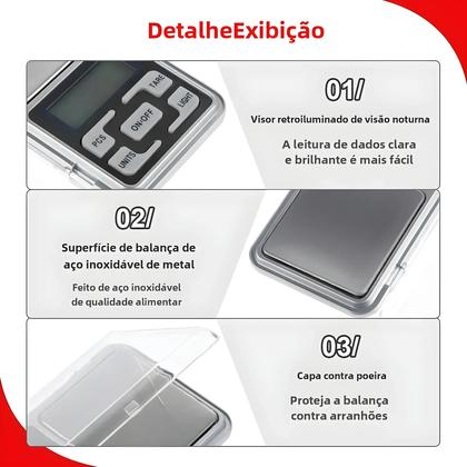 Imagem de Mini Balança Digital de Precisão 500g/0,1g - Ideal para Joias e Ouro