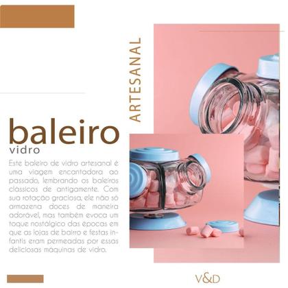 Imagem de Mini baleiro giratório de vidro artesanal pequeno modelo antigo bomboniere azul - Vidro & Decor