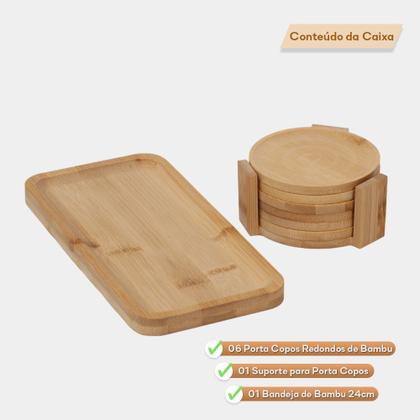 Mini Bandeja De Bambu + Kit 6 Porta Copos Mesa Restaurante - Quality House Imagem de Mini Bandeja De Bambu + Kit 6 Porta Copos Mesa Restaurante
