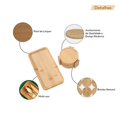 Mini Bandeja De Bambu + Kit 6 Porta Copos Mesa Restaurante - Quality House Imagem de Mini Bandeja De Bambu + Kit 6 Porta Copos Mesa Restaurante