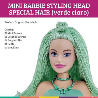Imagem de Mini Barbie Styling Head Cabelo Verde Boneca Original Pupee