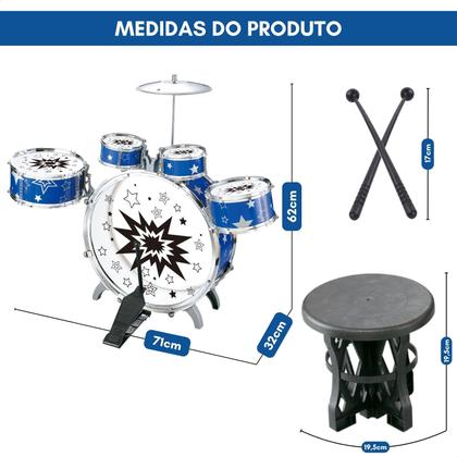 Imagem de Mini Bateria Brinquedo Musical Infantil Com Banquinho 5 tambores ATENTU