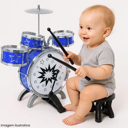 Imagem de Mini Bateria Brinquedo Musical Infantil Com Banquinho 5 tambores ATENTU