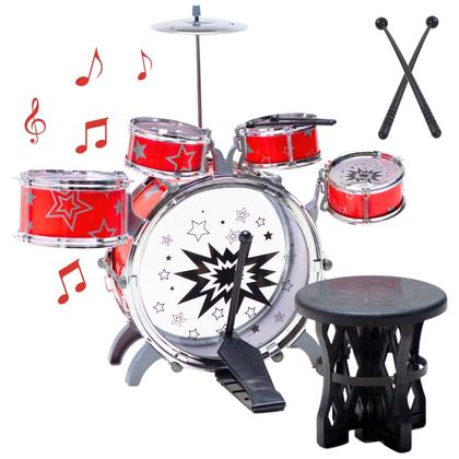 Imagem de Mini Bateria Brinquedo Musical Infantil Com Banquinho 5 tambores ATENTU