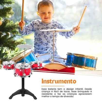 Imagem de Mini Bateria Infantil Completa Banquinho Baquetas