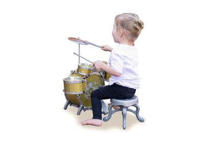 Imagem de Mini Bateria Musical Brinquedo Infantil Rock Party Menino e Menina Com Banquinho Banqueta Prato e 5 tambores