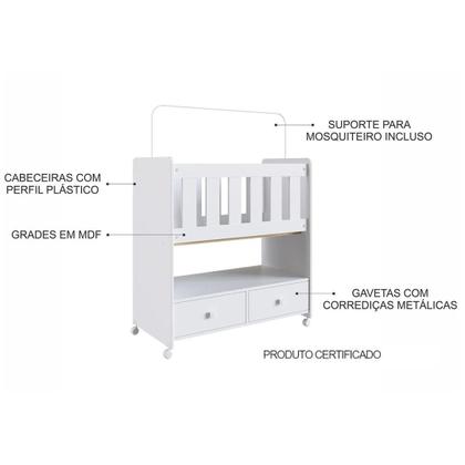 Imagem de Mini Berço 2 Gavetas Com Colchão Moisés - Branco