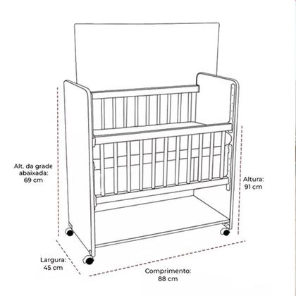Imagem de Mini Berço Bed Side New Baby Com Colchão e Grade Móvel para Bebê