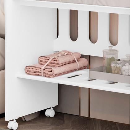 Imagem de Mini Berço Bedside com Colchão Incluso 2 em 1 Portátil para Bebê Trocador Rodízios com Trava Suporte para Mosquiteiro Branco
