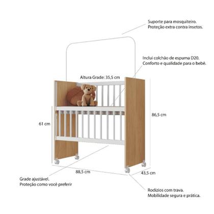 Imagem de Mini Berço Bedside Compacto com Rodinhas Com Colchão e Grade Móvel Amadeirado - MABE MAGAZINE
