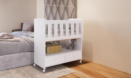 Imagem de Mini Berço Branco com Gavetas e Colchão Completa Móveis