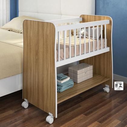 Imagem de Mini Berço Com Colchão Nature Branco Rubi Peternella Com Rodízios
