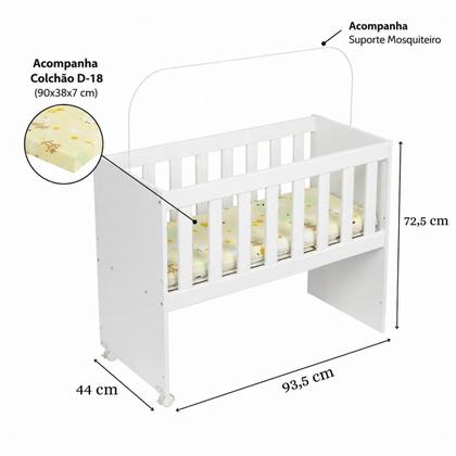 Imagem de Mini Berço Estilo Moisés Quarto Infantil Menino Menina Recém Nascido Grade Removível Chiqueirinho Rodízios Acompanha Colchão RP ONLINE