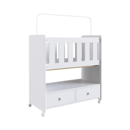 Imagem de Mini Berço Infantil Moisés com Rodas, Gavetas e Grade em MDF 90cm Quarto de Bebê Branco