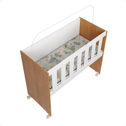 Imagem de Mini Berço Moises 4 Em 1 Recém-nascido Estrutura Em Mdf Com Suporte De Mosqueteiro E Com Colchão Branco Amadeirado