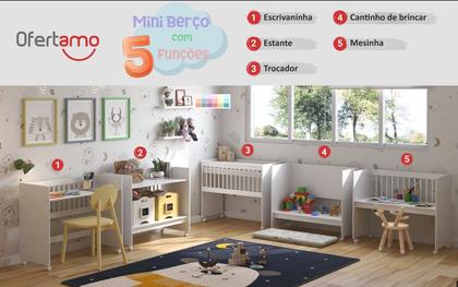 Imagem de Mini Berço Moisés Multifuncional 100% MDF Com Colchão Branco Ofertamo