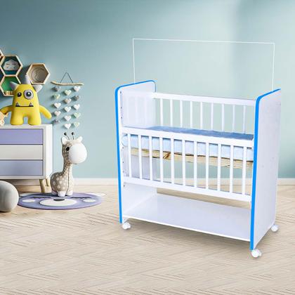 Imagem de Mini Berço New Baby Azul/Branco Grade Removível Navega Móveis