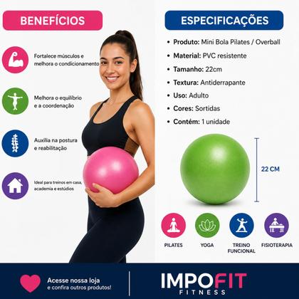 Imagem de Mini Bola Pilates 22cm Fisioterapia Yoga Reabilitação Postura Alongamento Exercícios Mobilidade Equilíbrio Fortalecimento Fitness Inflável