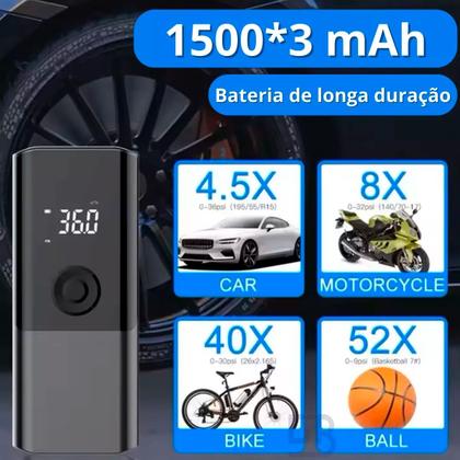 Imagem de Mini Bomba Compressor de Ar Portátil 120W Sem Fio Recarregável 12V Calibrador Automotivo Pneu Moto Bicicleta Inflável