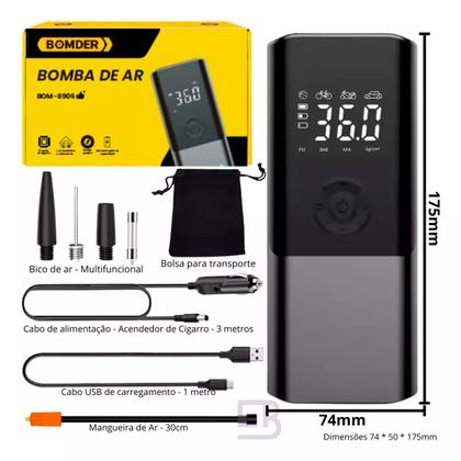 Imagem de Mini Bomba Compressor de Ar Portátil 120W Sem Fio Recarregável 12V Calibrador Automotivo Pneu Moto Bicicleta Inflável