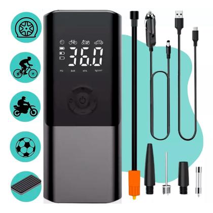 Imagem de Mini Bomba Compressor de Ar Portátil 120W Sem Fio Recarregável 12V Calibrador Automotivo Pneu Moto Bicicleta Inflável