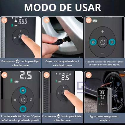 Imagem de Mini Bomba Compressor de Ar Portátil 120W Sem Fio Recarregável 12V Calibrador Automotivo Pneu Moto Bicicleta Inflável