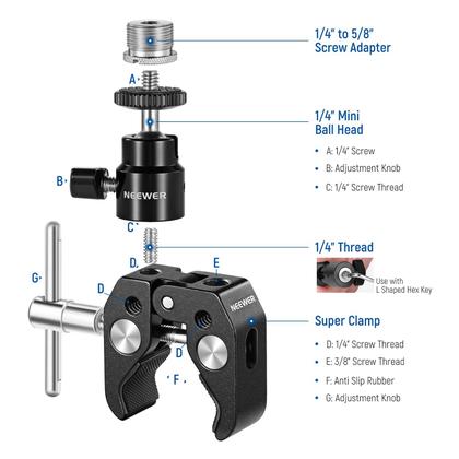 Imagem de Mini cabeça esférica articulada Crab Crab Clamp Neewer ST48