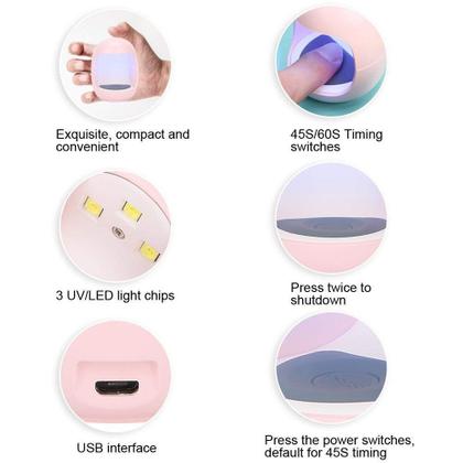 Imagem de Mini Cabine Secador Unha Portátil Individual ROSA Rápido Esmalte com LED luz UV