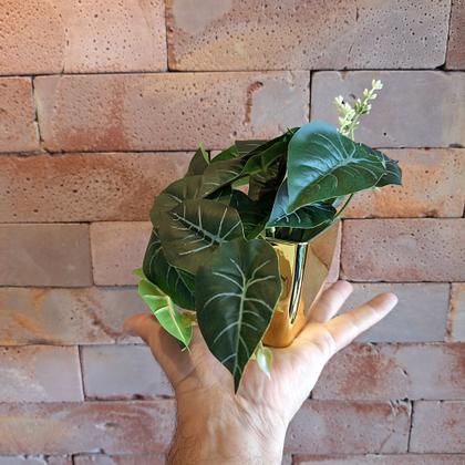 Imagem de Mini Cachepot Com Folhagem Verde Artificial Kit com 2 unids